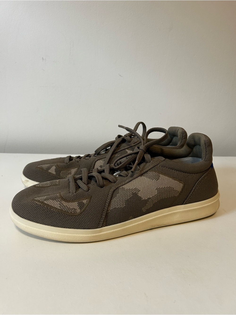 Rothy's Women's Olive Camo Knit Lace-Up Sneakers with Cream Sole